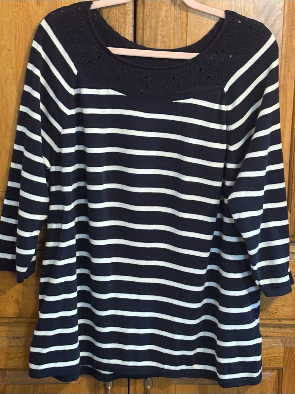 Chaps Navy & White Striped Long Sleeved Pullover Sweater 3X